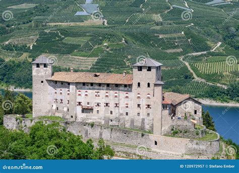 View at Cles Castle and Lake of Santa Giustina Editorial Photography ...