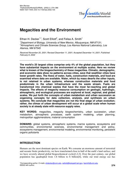 (PDF) Megacities and the Environment