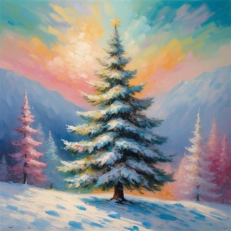 Snowy Christmas Tree Art Print Free Stock Photo - Public Domain Pictures