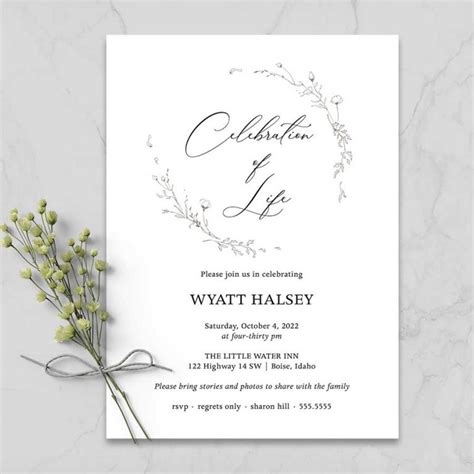 Funeral Celebration of Life Invitations Artistic Sketched Template