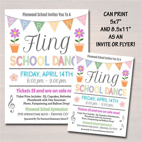 Spring Fling School Dance Set, Invitation, Flyer Party Invitation East – TidyLady Printables