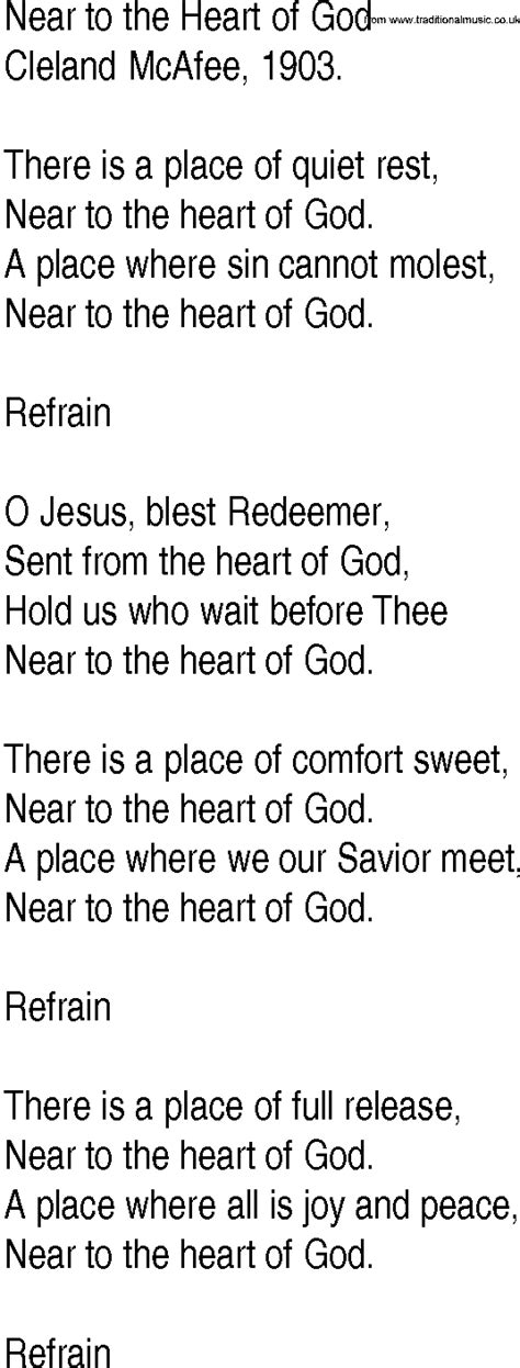 Hymn and Gospel Song Lyrics for Near to the Heart of God by Cleland McAfee