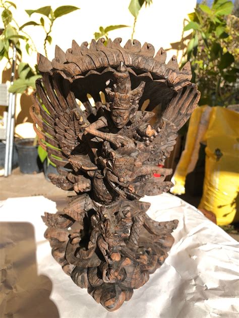 Lord VISHNU Riding Garuda Carved Wooden Sculpture Indonesian Balinese ...