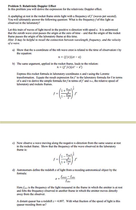 Relativistic Doppler Effect In this problem you will | Chegg.com