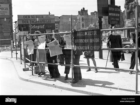 The end of the Berlin Blockade - West Berlin citizens are reading Stock Photo, Royalty Free ...