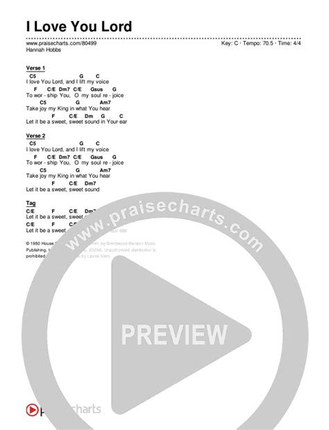 I Love You Lord Chords PDF (Hannah Hobbs) - PraiseCharts