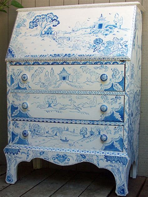 my hand painted blue and white desk | Blue white decor, Blue and white, Blue and white china