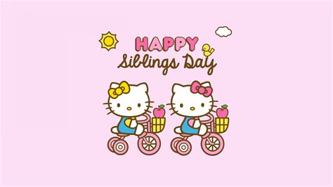 Happy Siblings Day Wallpaper 4K, Hello Kitty background