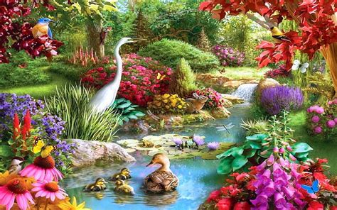 Beautiful Garden, Water, bonito, Garden, Birds, HD wallpaper | Peakpx