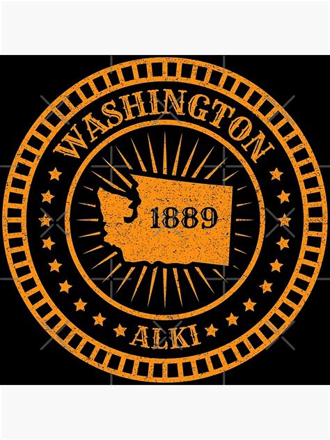 "Washington - Map Badge Motto Flag Slogan Alki By and By - American ...