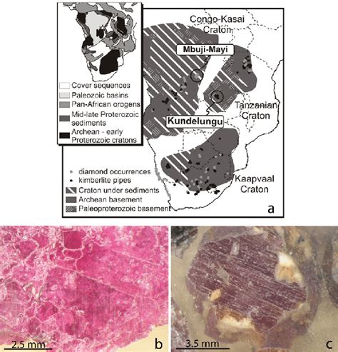 (Color online.) The Mbuji-Mayi diamond kimberlites: (a): Central and ...