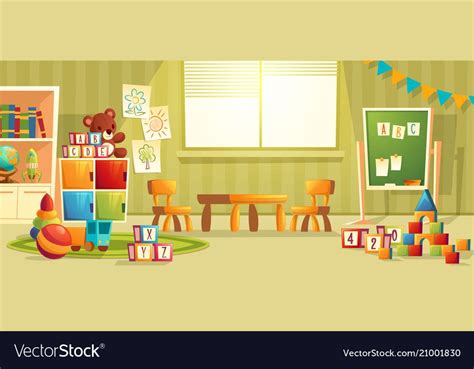 Cartoon interior of kindergarten room vector image on VectorStock ...