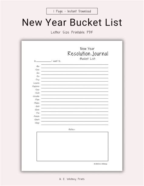 Printable New Year Resolution Journal Bucket List Page - Etsy