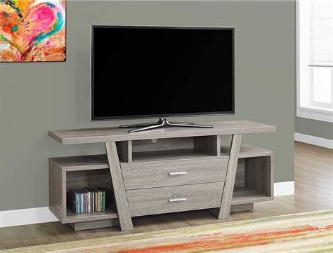 2-Drawer Dark Taupe 60-inch Tv Stand Grey Modern Contemporary Glass ...