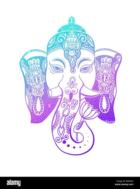 lord ganesha head with lotus drawing - indian spirit animal elephant ...