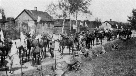 The Baltische Landeswehr, a German Freikorps, marches on Riga during the intervention in the ...