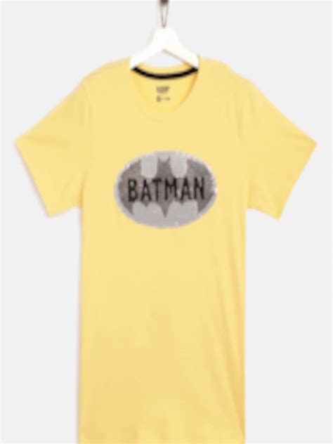 Buy YK Justice League Boys Yellow Black Batman Flip Sequinned Round Neck Pure Cotton T Shirt ...