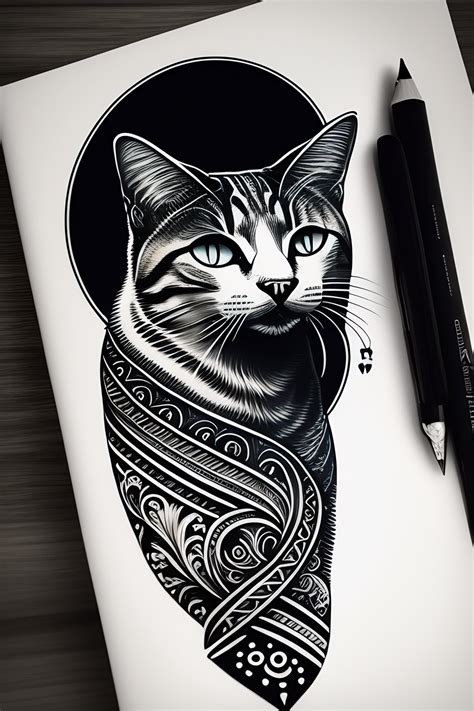 Lexica - Tattoo design, cat simple design on white background, clean ...