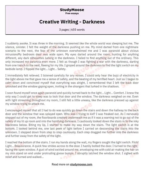 Creative Writing - Darkness Free Essay Example