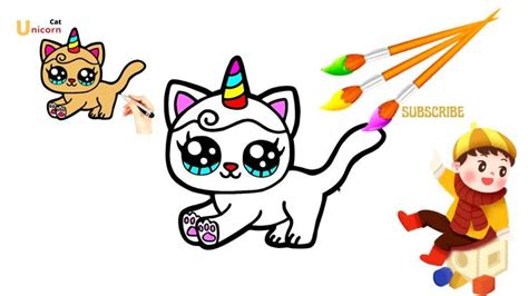 Unicorn cat drawing and coloring - Step by step easy - Unicorn drawing very easy | Unicorn ...