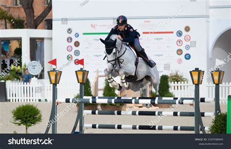 Man Riding Horse Jumping During Equestrian Stock Photo 2197598445 ...