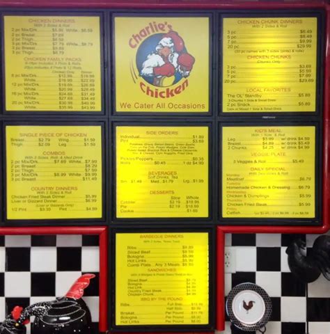 Menu at Charlie's Chicken restaurant, Checotah