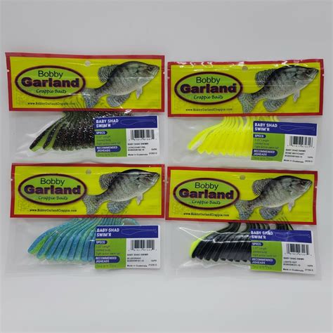 Bobby Garland Crappie Baits 2.25" Baby Shad Swim'R 4 Pcks of 15pcs Soft ...