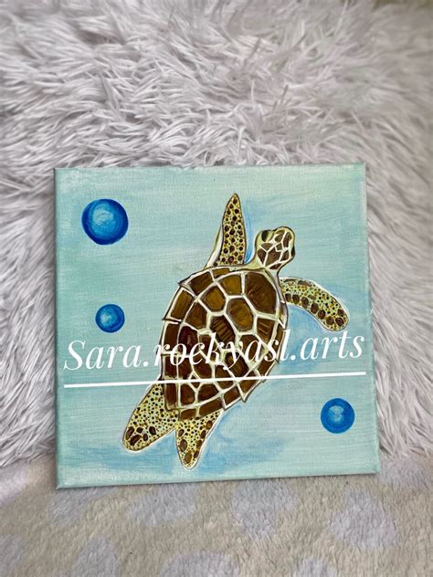 Acrylic on canvas sea turtle painting, Hobbies & Toys, Stationary ...