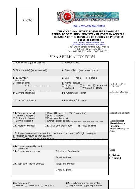 Turkey Visa Application Form - Visas Zone