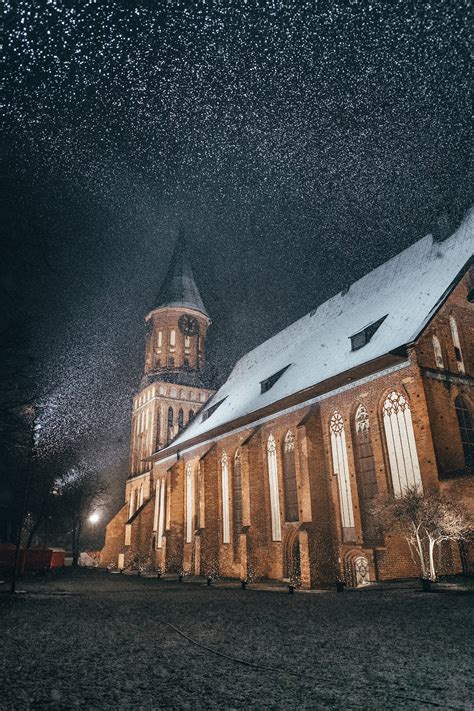 Snow over Church at Night · Free Stock Photo