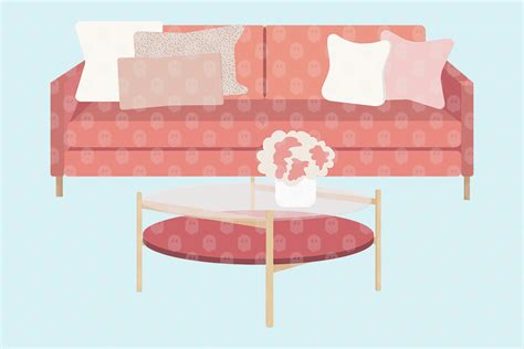 Archade | Pink Sofa And Glass Coffee Table Vector Drawings