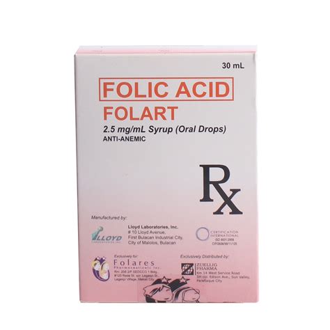 FOLART Folic Acid 2.5mg / mL Syrup (Oral Drops) 30mL price in the ...