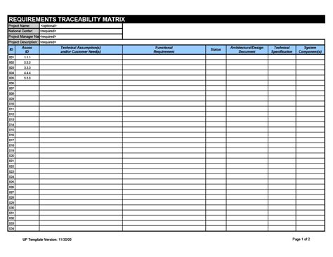 Business Requirements Template Excel | Card Template