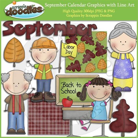 September Calendar Clip Art with Line Art Download September Bulletin Boards, Calendar Clipart ...