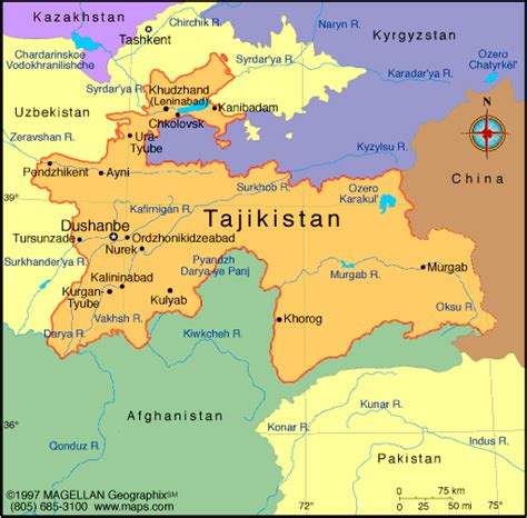 Tajikistan Map Political Regional | Maps of Asia Regional Political City