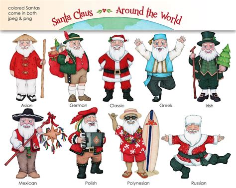 Santa Claus Around the World Digital Clip Art Coloring Pages - Etsy