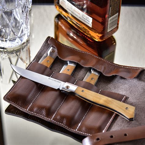 Folding Steak Knife Set in Leather Roll