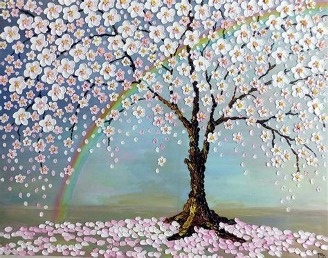 Cherry Blossom Tree and Rainbow Painting by Tatiana Zhitnikova - Fine Art America