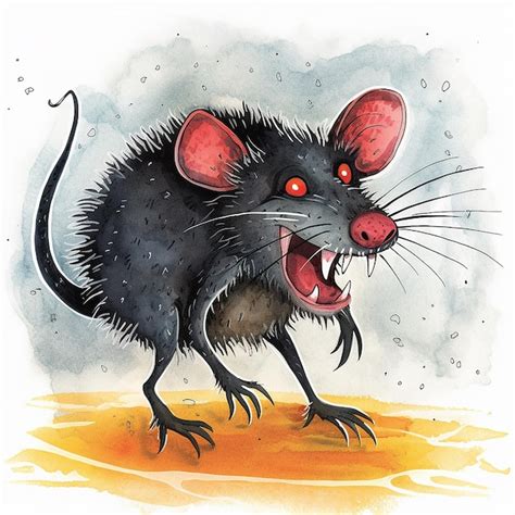 Premium AI Image | A drawing of a black rat with red eyes and red eyes.