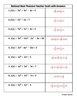 Rational Root Theorem Worksheet