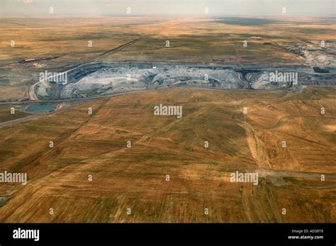 Aerial view of the Black Thunder coal mine pit near Gillette, Wyoming ...