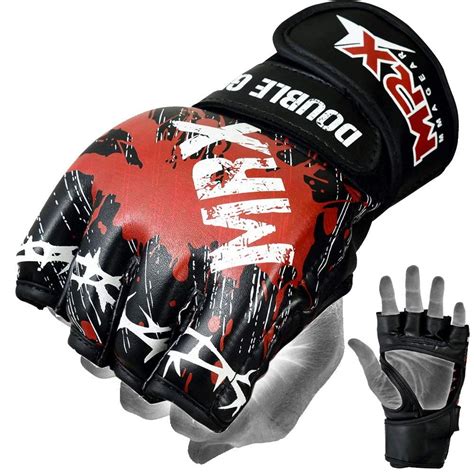 MRX MMA Grappling Gloves Cage UFC Fighting Sparring Leather Glove Training Blood Series (Black ...