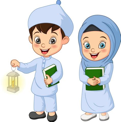 Cartoon muslim kid holding Quran book with ramadan lantern | Ramadan ...