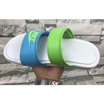 Womens Nike Benassi Duo Ultra Slide Sandals Neon Blue White - Slide ...