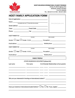 Host Family Application Form - Rocky Mountain School District 6 - Fill ...