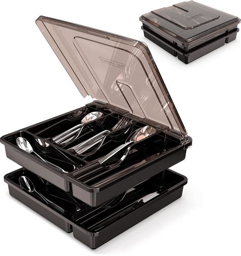 SUICGYU Silverware Organizer with Lid for Drawer, 2 PACK Large Capacity ...