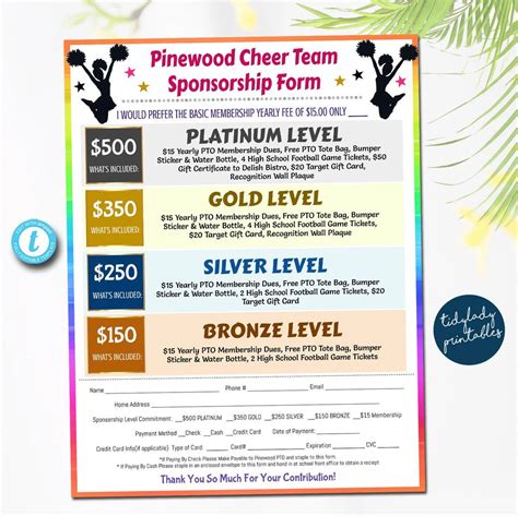 Cheerleader Sponsorship Form, Sponsorship Membership Donation Signup Printable Handout, Cheer ...