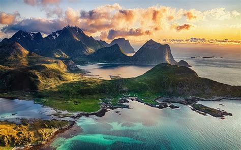 landscape, Nature, Mountain, Beach, Island, Lofoten, Norway, Clouds, Sea, Midnight, Sun, Cliff ...