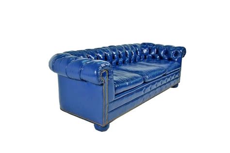 blue sectional sofa | Bright blue leather chesterfield sectional sofa with ottoman image 3 ...