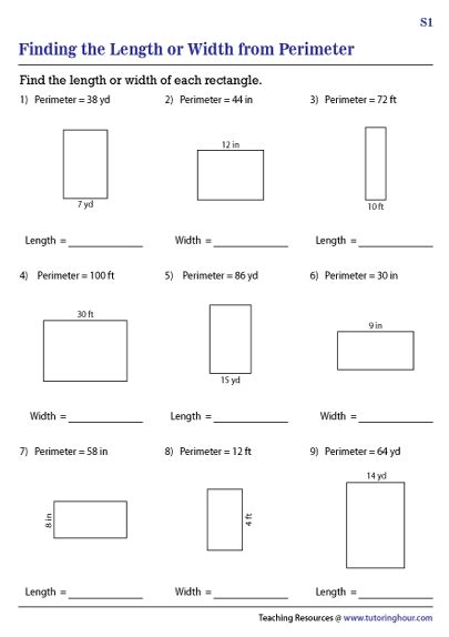 Length or Width of a Rectangle from Perimeter Worksheets - Worksheets Library